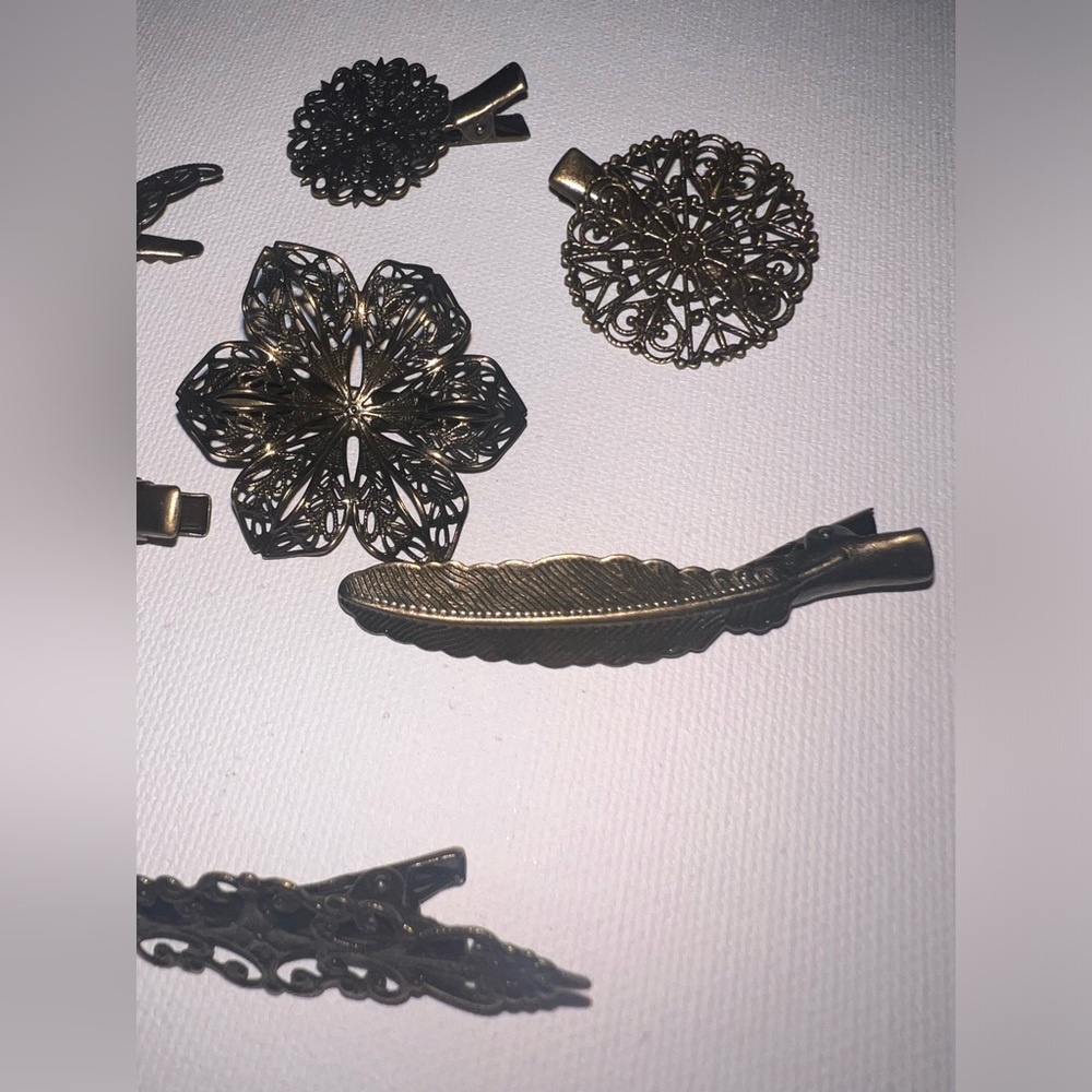 Hair Clips Butterfly Flower Feather Hair Barrettes 12 Piece Set Bronze Tone New - Picture 9 of 16